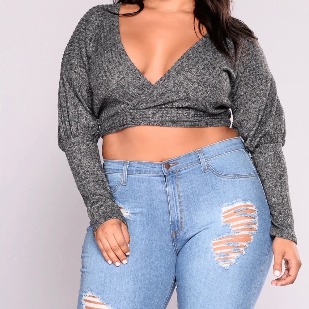 Wrap Top - Charcoal - Fashion Nova *NEW*